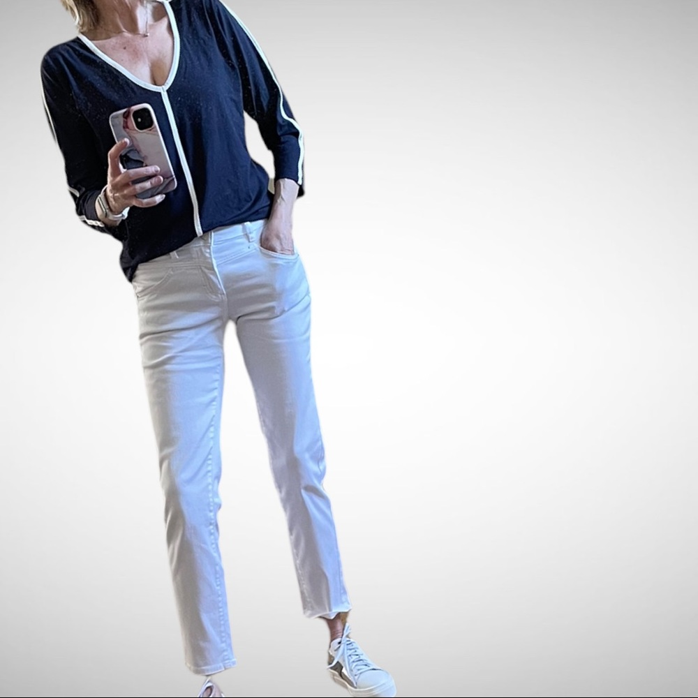 Claudia Sträter Navy/White V-Neck Blouse 36